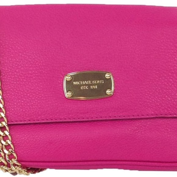 MICHAEL KORS Jet Set Chain Leather Flap Shoulder Bag Raspberry - Picture 4 of 11